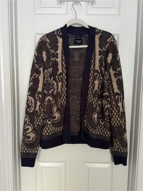 Abercrombie & Fitch Brown and Cream Patterned Open-Front Cardigan